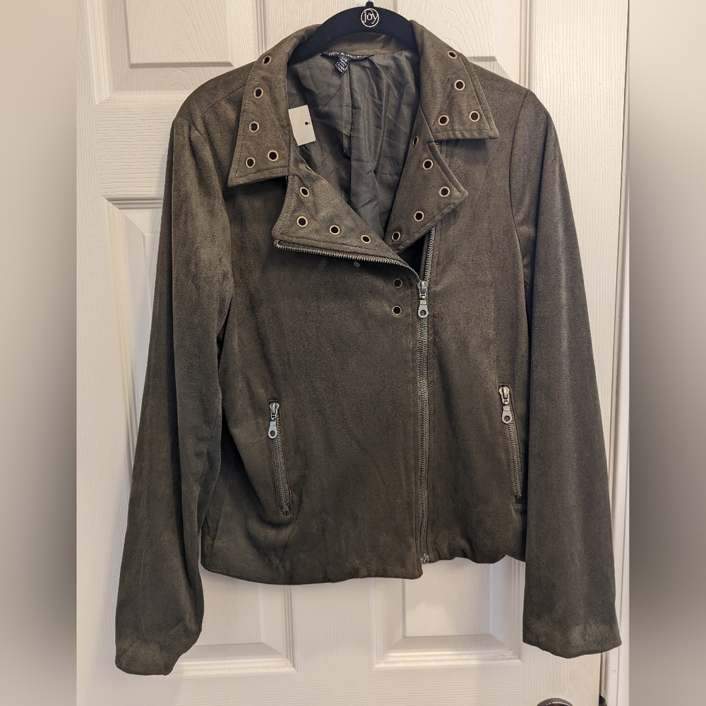 Supply & Demand Faux Suede Army Green Moto Jacket